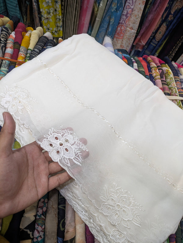 Semi Pure Chiffon White Scallop Embroidered Dupatta Diyable in all colors 2.5 yards length