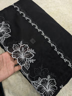Voile Lawn black  Scalloped Dupatta with White  Embroidery | black  lawn Cutwork Dupatta 2.5 yards length