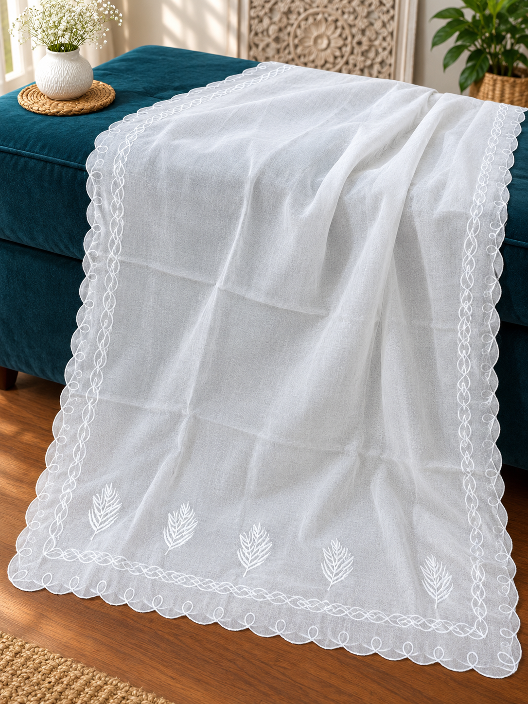 Chiffon Four-Side Scalloped Cutwork Dupatta – 2.75 Yards (Dyeable