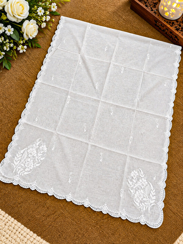 White Voile Lawn four Sided Scallop Dupatta with White Embroidery – Dyeable  2.75 yards