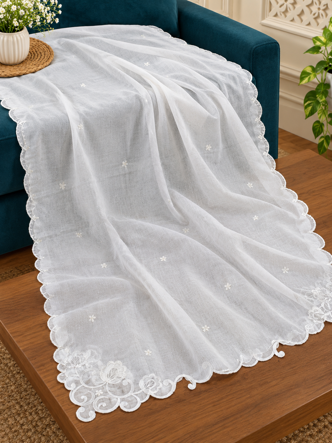 Chiffon Four-Side Scalloped Cutwork Dupatta – 2.75 Yards (Dyeable