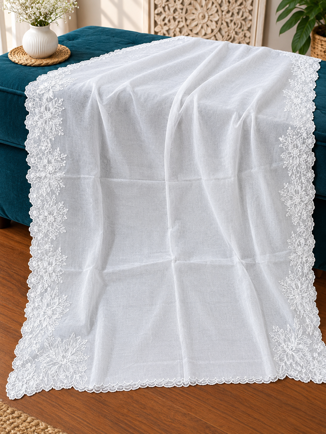 Chiffon Four-Side Scalloped Cutwork Dupatta – 2.75 Yards (Dyeable