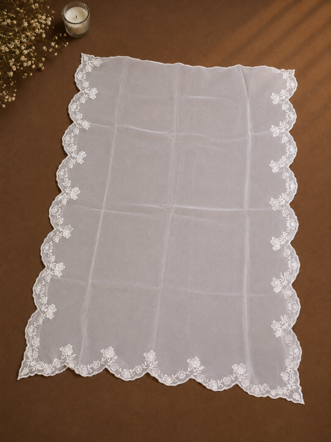 Chiffon Four-Side Scalloped Cutwork Dupatta – 2.75 Yards (Dyeable