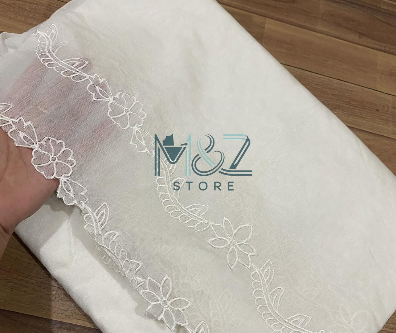 Voile Lawn Scalloped Dupatta with White Embroidery | white lawn Cutwork Dupatta