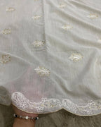 Voile Lawn white Scalloped Dupatta with golden  Embroidery |  lawn Cutwork Dupatta