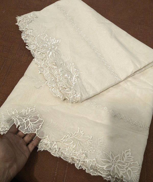 Cream Voile Lawn Scalloped Dupatta with Cream Embroidery | Cream  lawn Cutwork Dupatta 2.5 yards