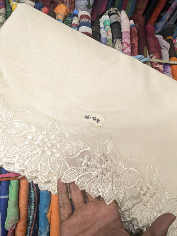 Cream Voile Lawn Scalloped Dupatta with Cream Embroidery | Cream  lawn Cutwork Dupatta 2.5 yards