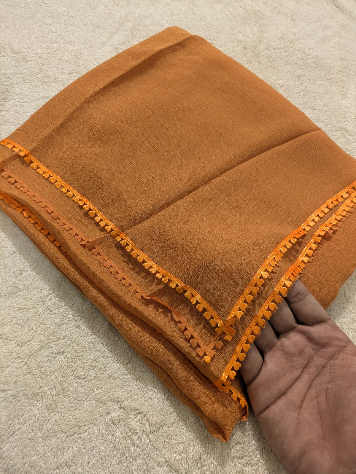 Premium Soft Lawn Hijab with Four Side Lace & Textured Fabric – 2 Yards
