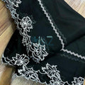 Voile Lawn black  Scalloped Dupatta with White  Embroidery | black  lawn Cutwork Dupatta