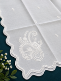 White Voile Lawn four Sided Scallop Dupatta with White Embroidery – Dyeable  2.75 yards