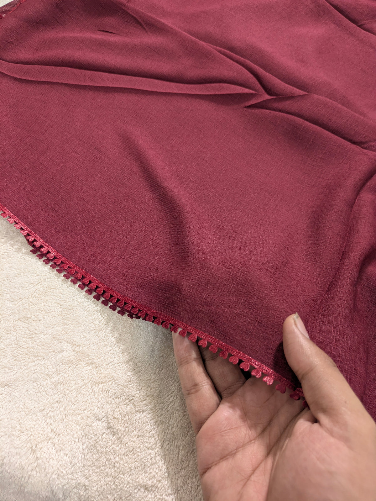 Premium Soft Lawn Hijab with Four Side Lace & Textured Fabric – 2 Yards