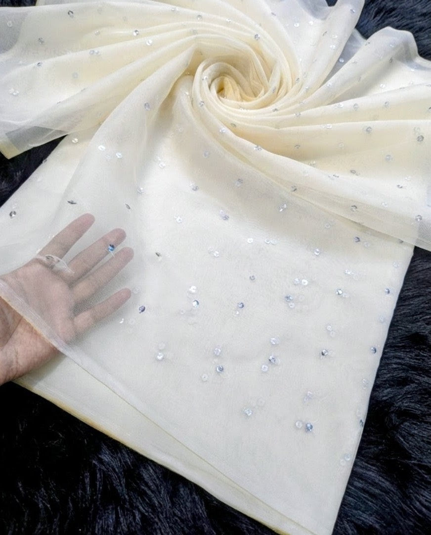 Soft Organza  Dupatta with Silver  Sitara Embroidery Dyable  in all colors 2.5 yards  Dupatta