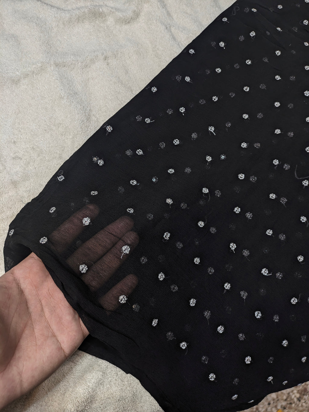 Black Chiffon Dupatta with Silver Embroidery | Premium Party Wear & Wedding Dupatta | 2.5 Yards