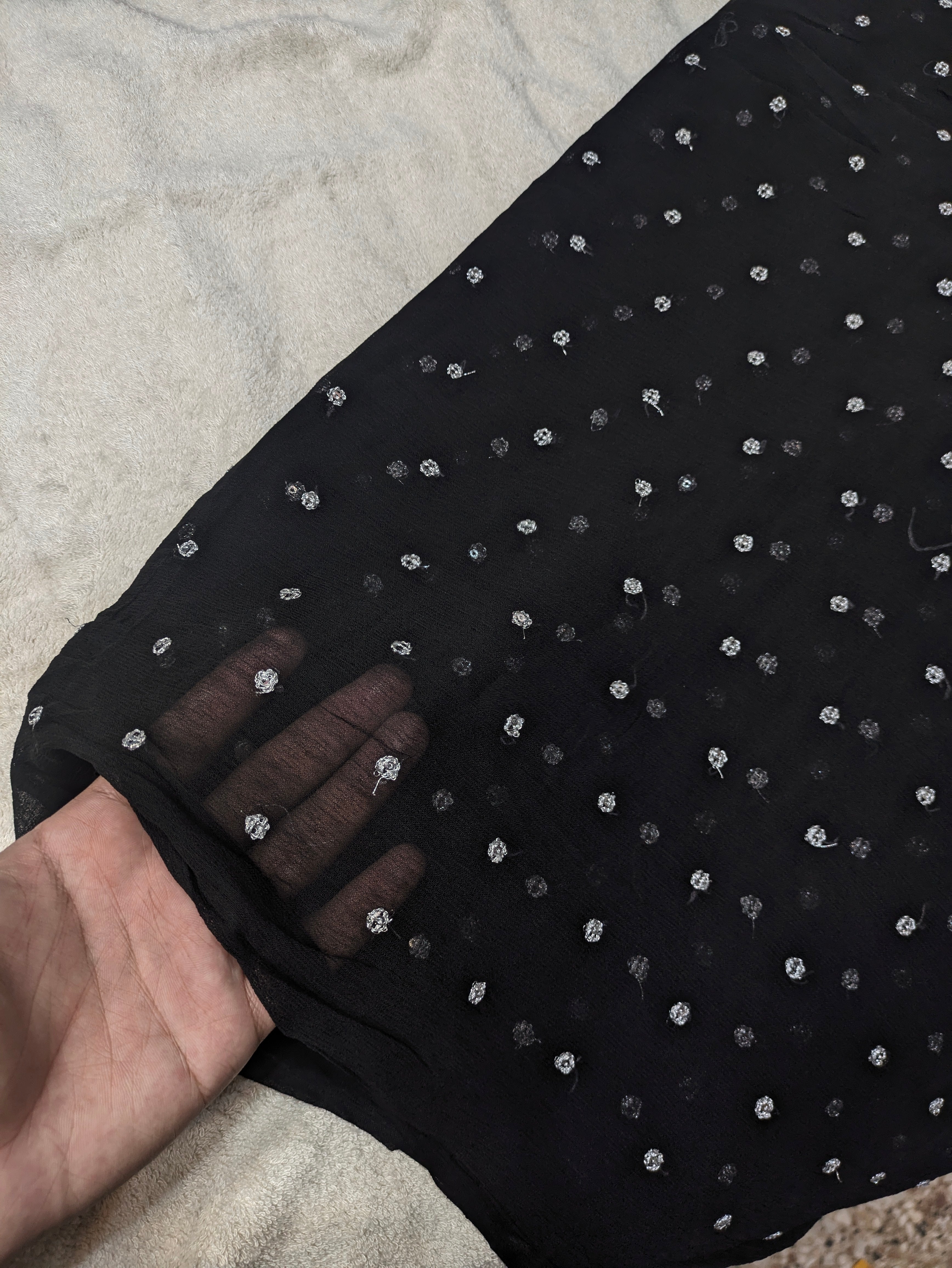 Black Chiffon Dupatta with Silver Embroidery | Premium Party Wear & Wedding Dupatta | 2.5 Yards