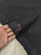 Elegant Black Chiffon Dupatta with Black Embroidery & Sequin Work – 2.3 Yards