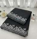 Voile Lawn black  Scalloped Dupatta with Silver Embroidery | black lawn Cutwork Dupatta 2.5 yards length