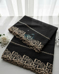 Voile Lawn black  Scalloped Dupatta with golden   Embroidery | black lawn Cutwork Dupatta 2.5 yards length