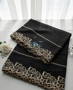 Voile Lawn black  Scalloped Dupatta with golden   Embroidery | black lawn Cutwork Dupatta