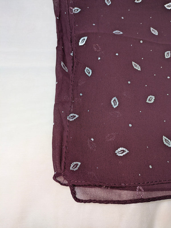 Georgette Chiffon Hijab Stole with Silver Leaf Foil Design - 2 Gaz