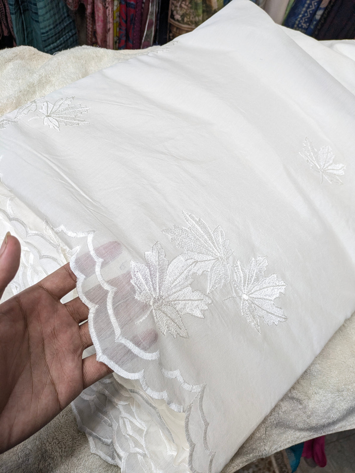 Voile Lawn Scalloped Dupatta with White Embroidery | white lawn Cutwork Dupatta Diyable in all colors 2.5 yards