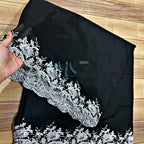 Voile Lawn black  Scalloped Dupatta with White  Embroidery | black  lawn Cutwork Dupatta