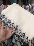 Cream Voile Lawn Cutwork Dupatta with Black Scallop  Embroidery Border – 2.5 yards