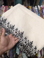 Cream Voile Lawn Cutwork Dupatta with Black Scallop  Embroidery Border – 2.5 yards