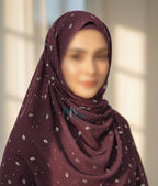 Georgette Chiffon Hijab Stole with Silver Leaf Foil Design - 2 Gaz