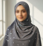 Georgette Chiffon Hijab Stole with Silver Leaf Foil Design - 2 Gaz