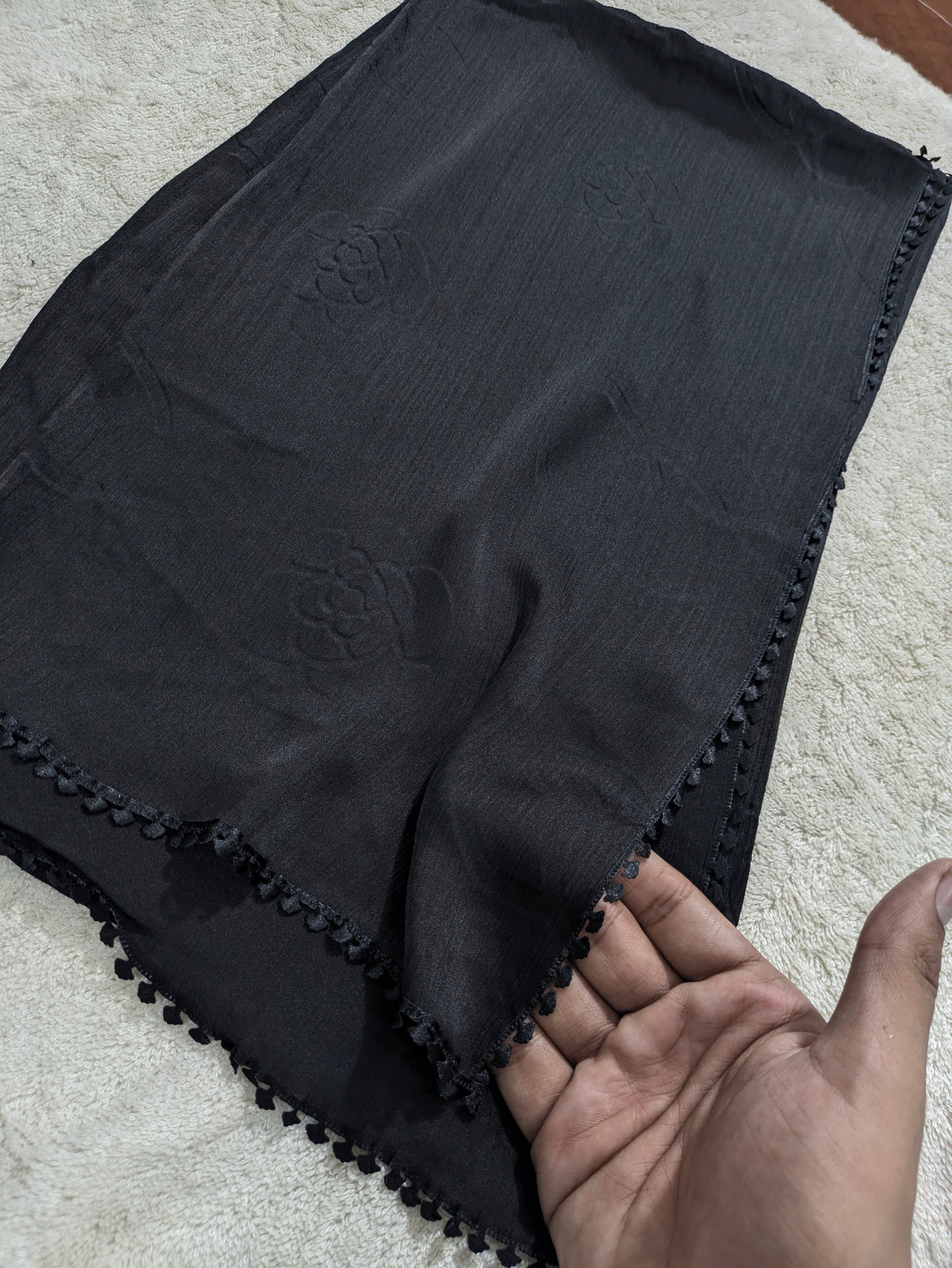 Premium Silk Hijab with Four Side Cutwork Lace | Elegant Party Wear Hijab