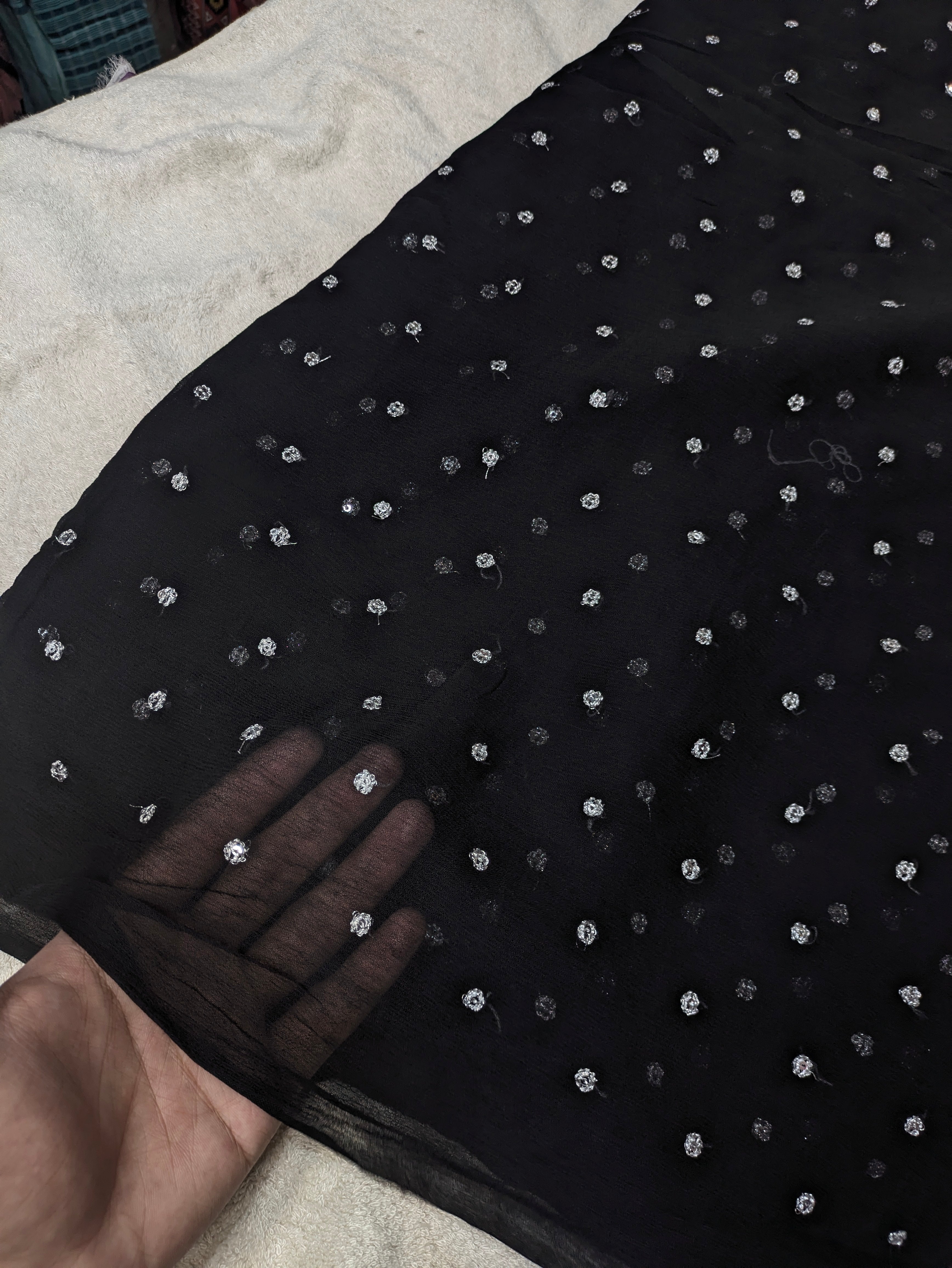 Black Chiffon Dupatta with Silver Embroidery | Premium Party Wear & Wedding Dupatta | 2.5 Yards