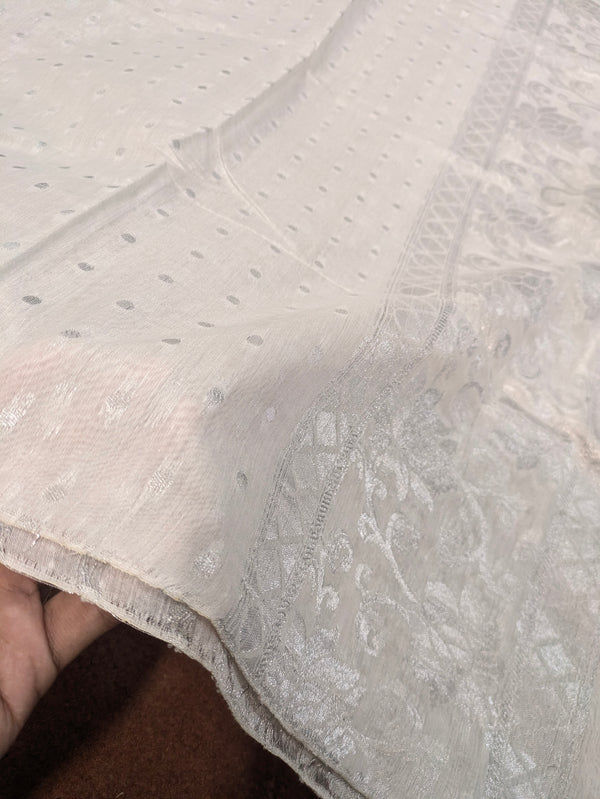 Pure Lawn Banarsi Dupatta – Silver Jacquard Banarsi Work | Dyeable Fabric in all colors 2.5 yards