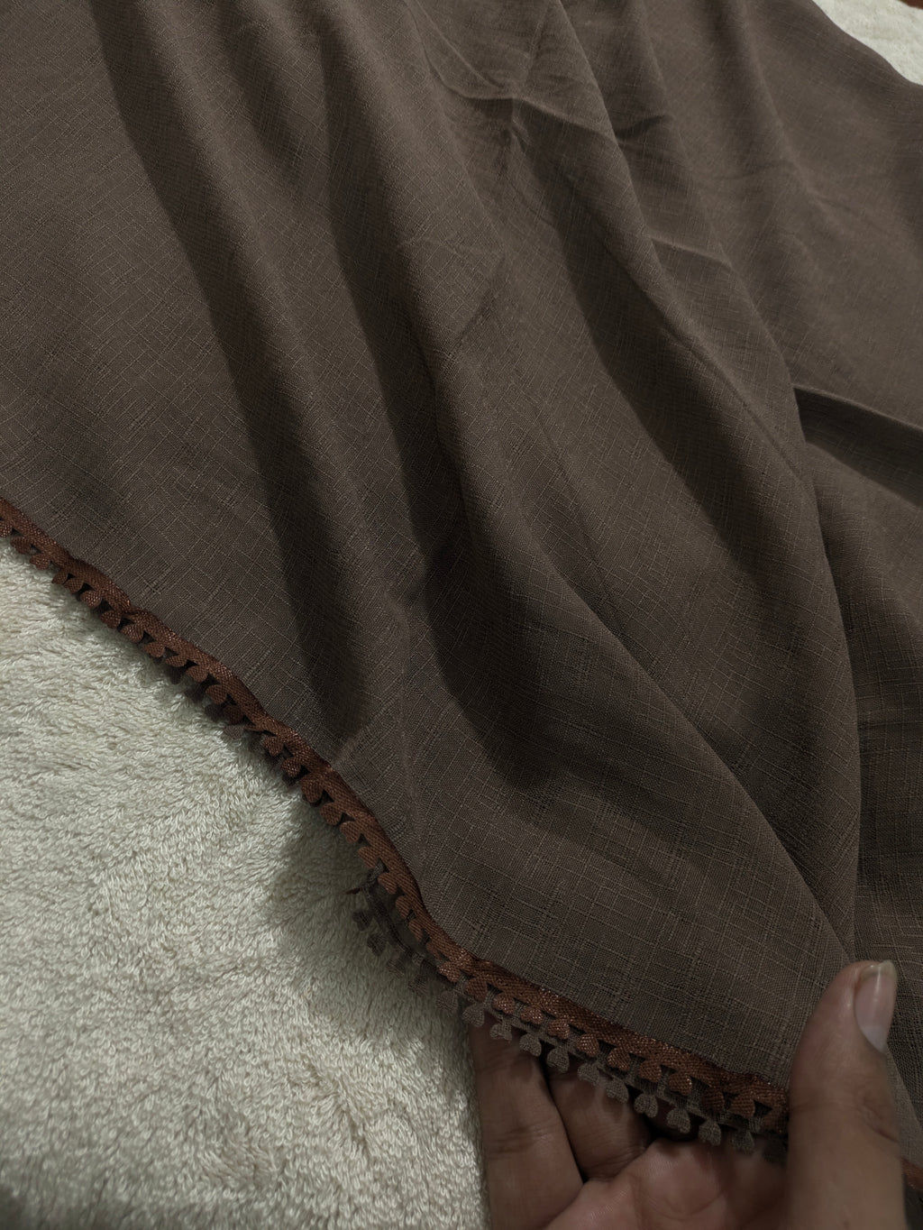 Premium Soft Lawn Hijab with Four Side Lace & Textured Fabric – 2 Yards