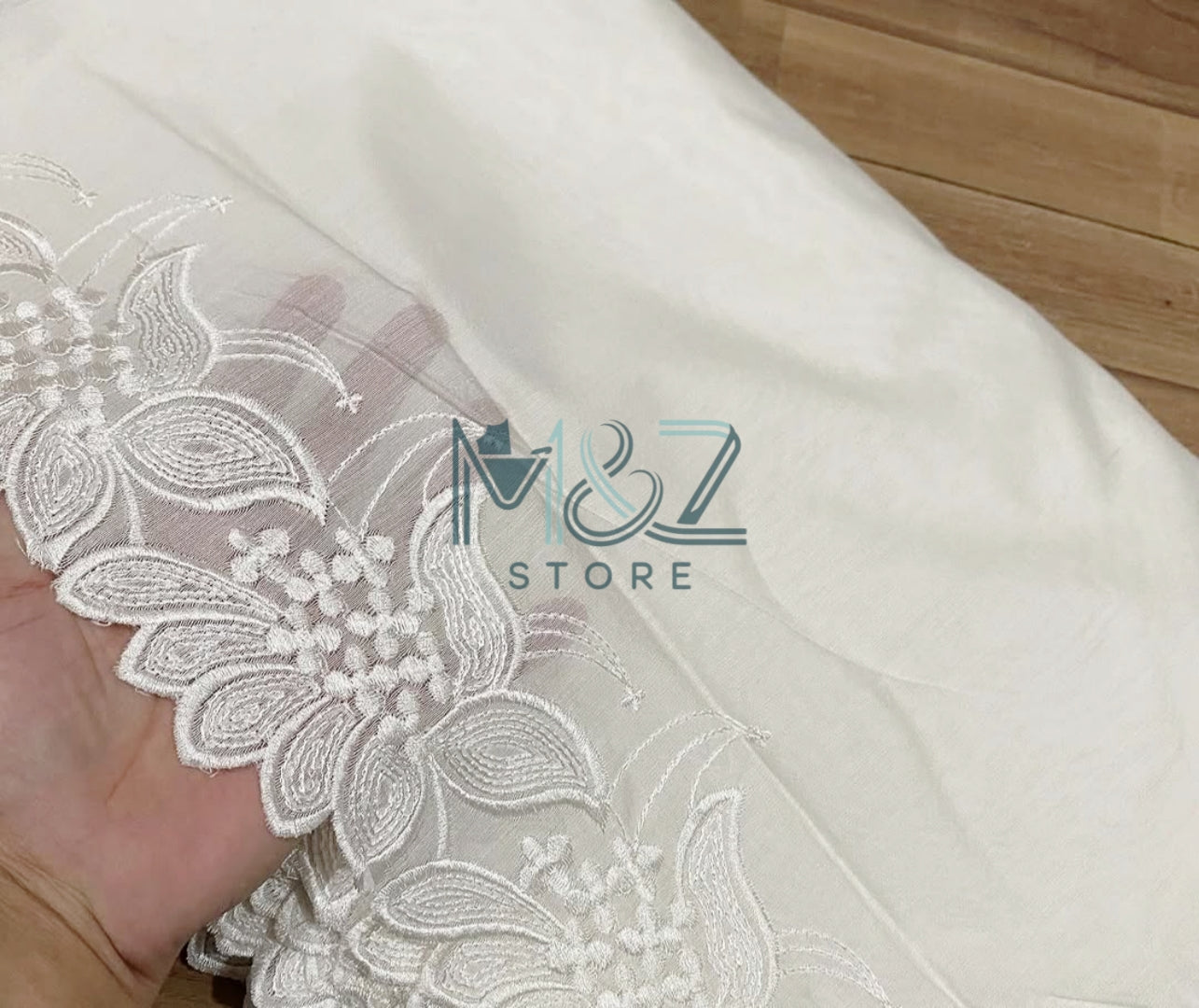 Voile Lawn Scalloped Dupatta with White Embroidery | white lawn Cutwork Dupatta