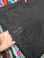 Voile Lawn black  Scalloped Dupatta with black    Embroidery | black lawn Cutwork Dupatta