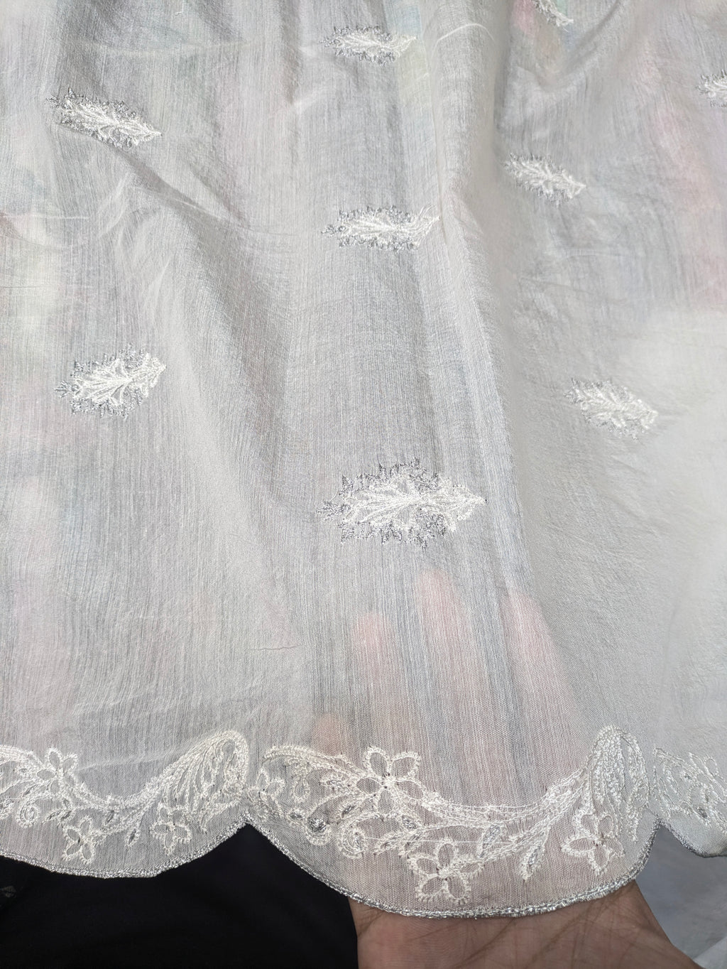 Voile Lawn white Scalloped Dupatta with silver  Embroidery |  lawn Cutwork Dupatta