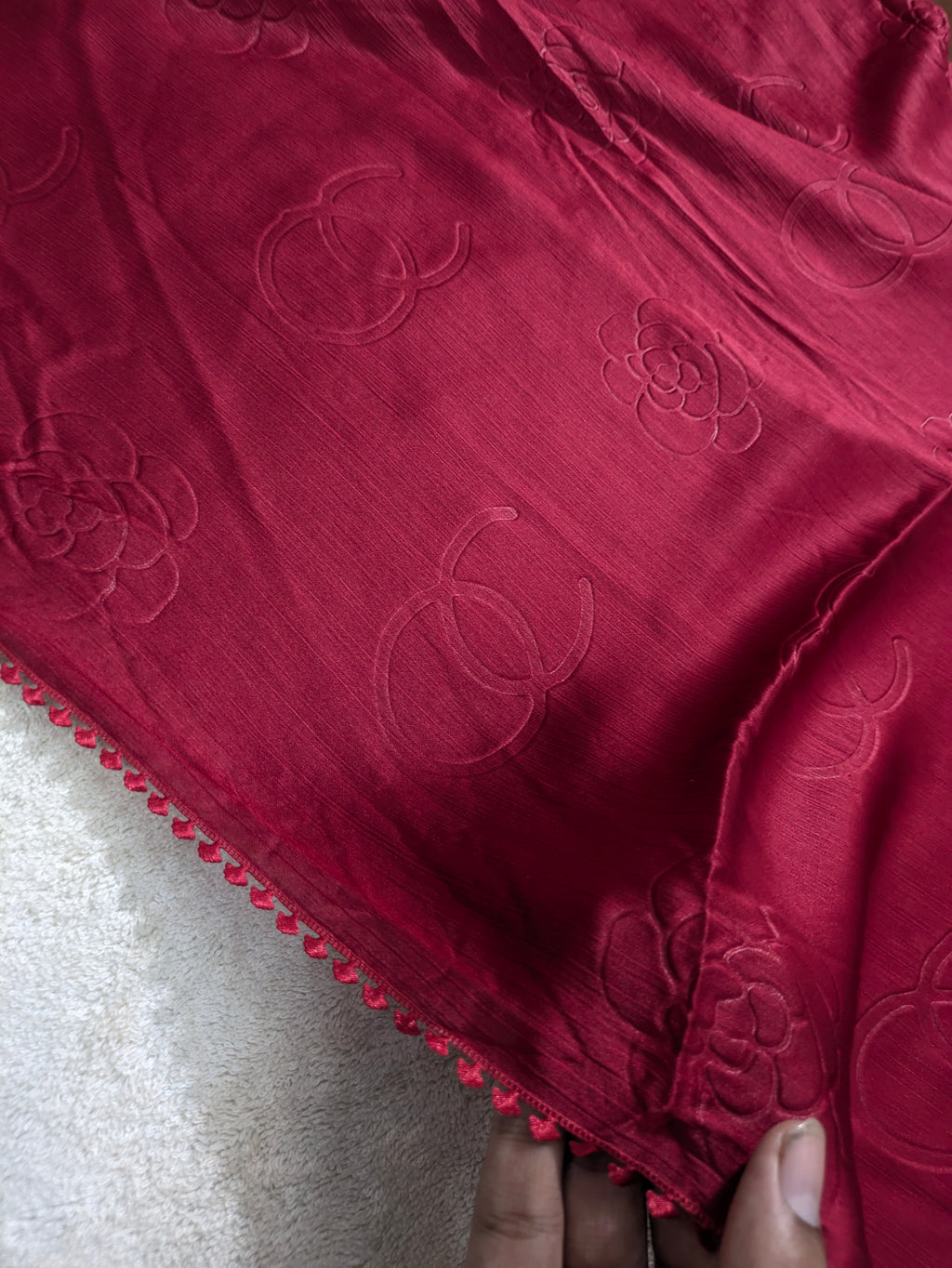 Premium Silk Hijab with Four Side Cutwork Lace | Elegant Party Wear Hijab