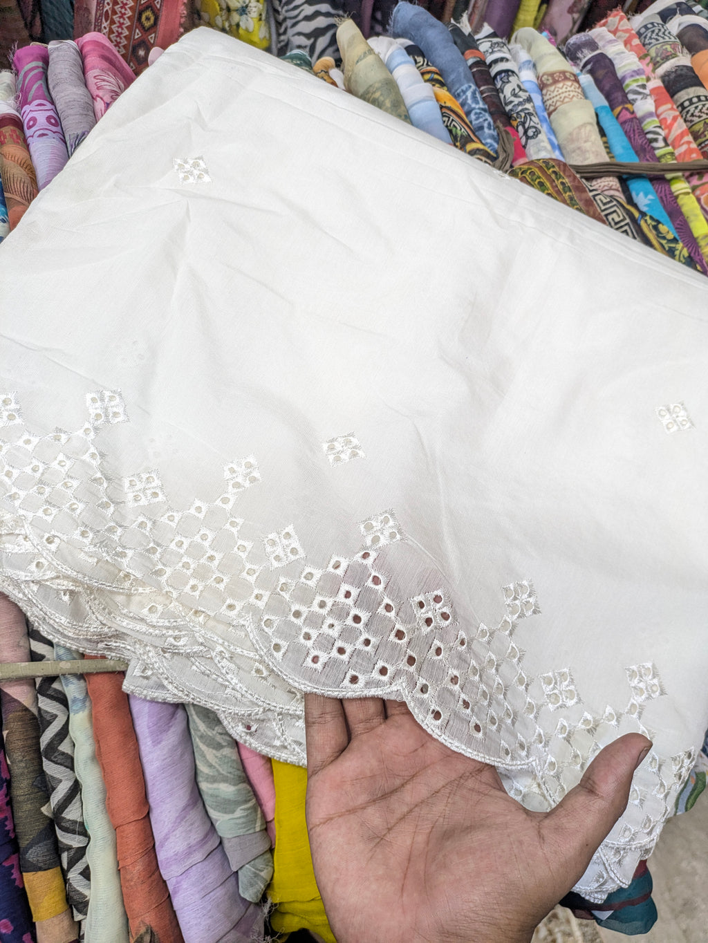 Voile Lawn Scalloped Dupatta with White Embroidery | white lawn Cutwork Dupatta