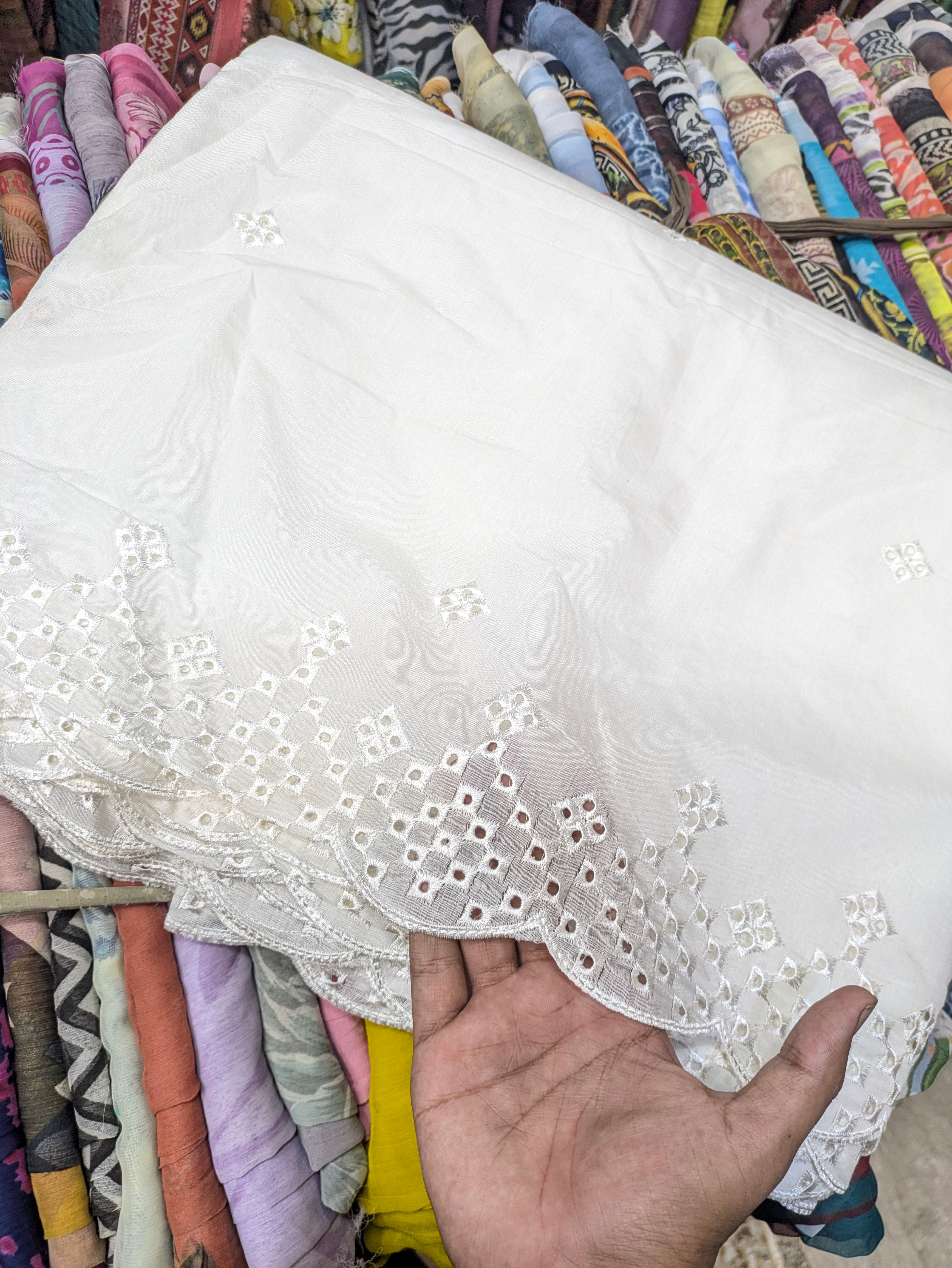 Voile Lawn Scalloped Dupatta with White Embroidery | white lawn Cutwork Dupatta