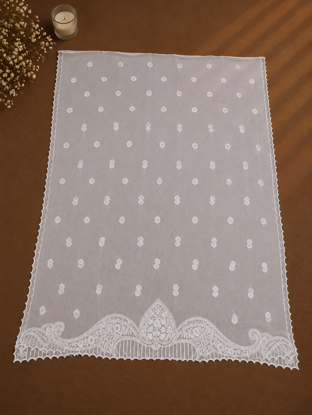Chiffon Four-Side Scalloped Cutwork Dupatta – 2.75 Yards (Dyeable
