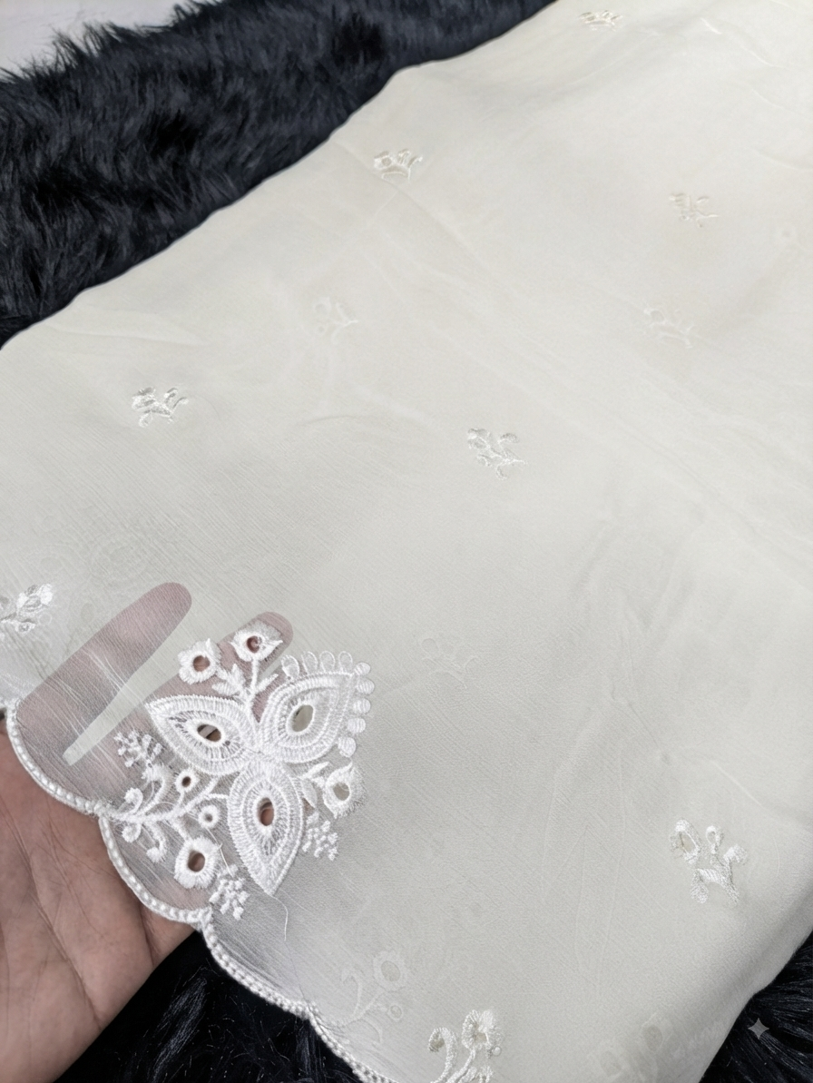 Semi Pure Chiffon White Embroidered Dupatta