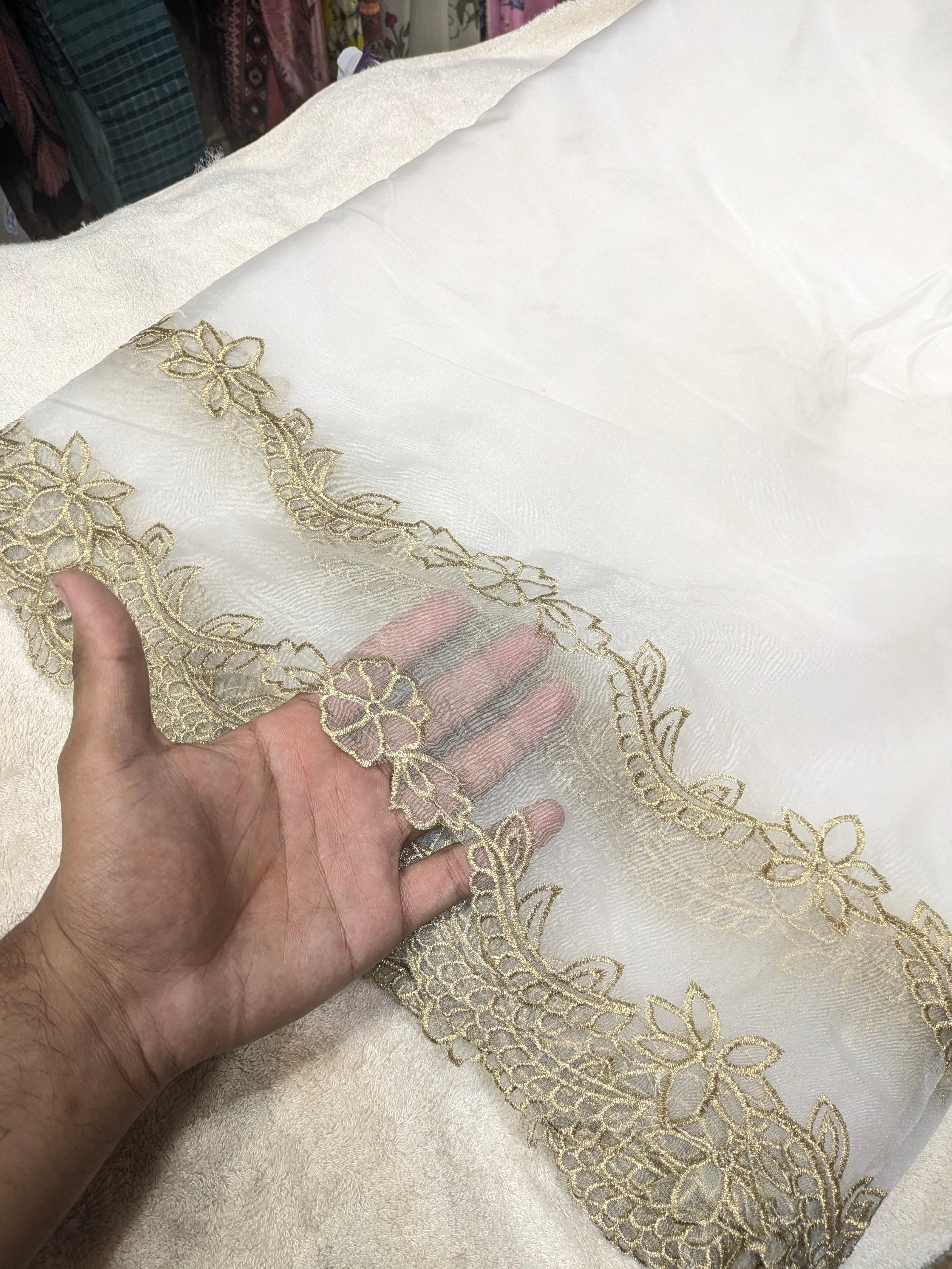 Soft Organza Dupatta with 2 Side Golden Scallop Embroidery | Elegant Party Wear Dupatta | Diyable Fabric | 2.5 Yards