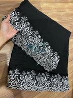 Voile Lawn black  Scalloped Dupatta with White  Embroidery | black  lawn Cutwork Dupatta
