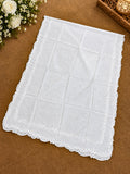 White Voile Lawn four Sided Scallop Dupatta with White Embroidery – Dyeable  2.75 yards