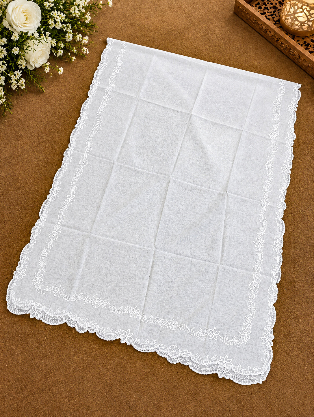 White Voile Lawn four Sided Scallop Dupatta with White Embroidery – Dyeable  2.75 yards