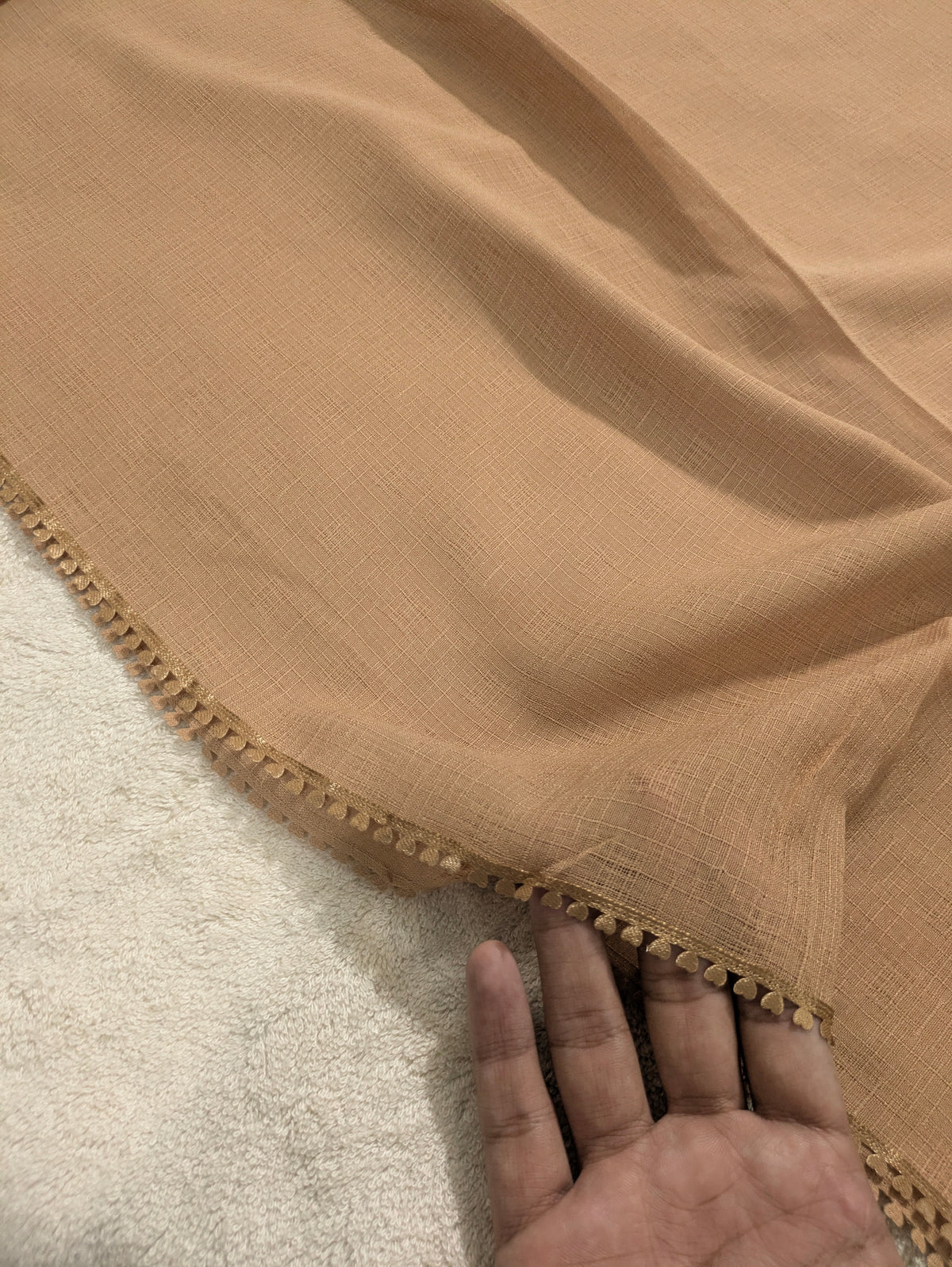 Premium Soft Lawn Hijab with Four Side Lace & Textured Fabric – 2 Yards