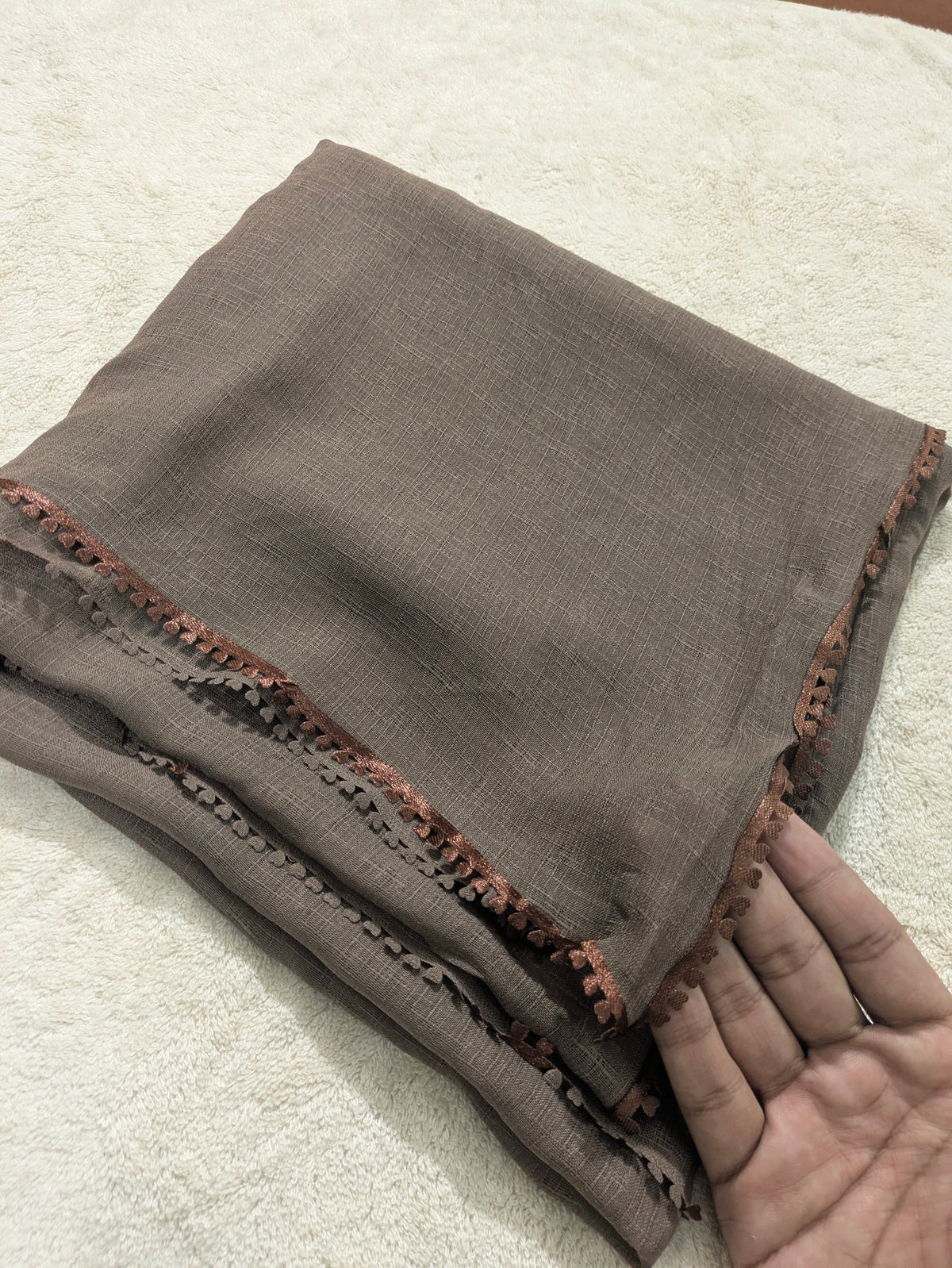 Premium Soft Lawn Hijab with Four Side Lace & Textured Fabric – 2 Yards