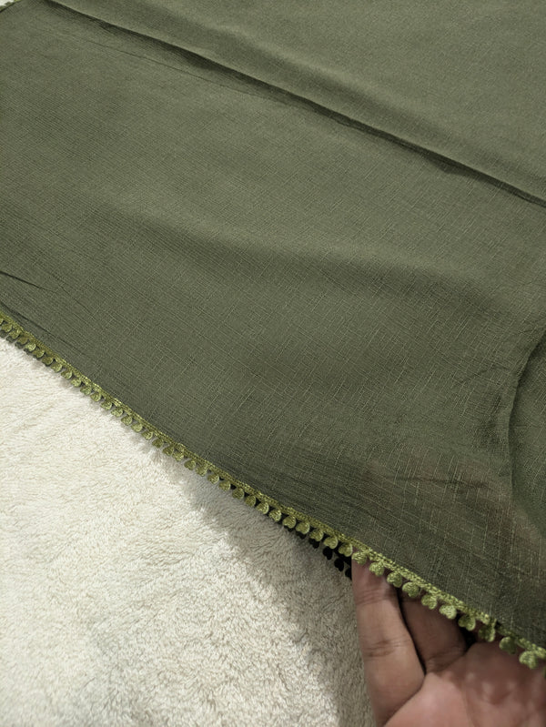 Premium Soft Lawn Hijab with Four Side Lace & Textured Fabric – 2 Yards