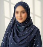 Georgette Chiffon Hijab Stole with Silver Leaf Foil Design - 2 Gaz