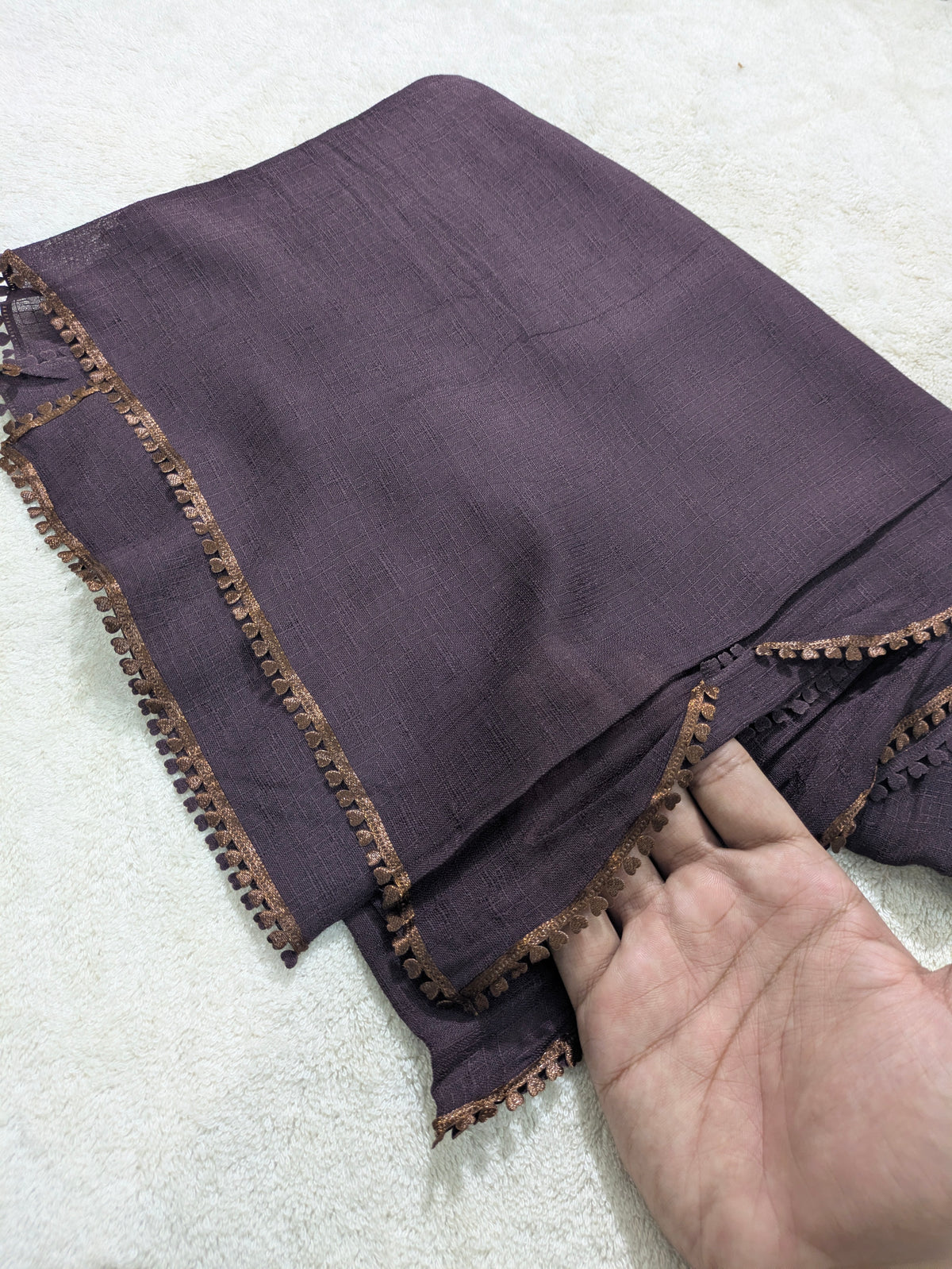 Premium Soft Lawn Hijab with Four Side Lace & Textured Fabric – 2 Yards